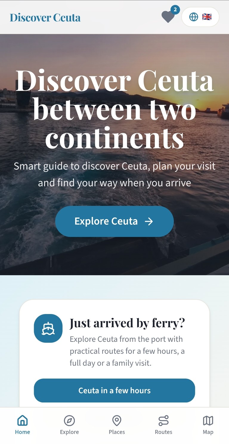 Discover Ceuta mobile app screenshot in English