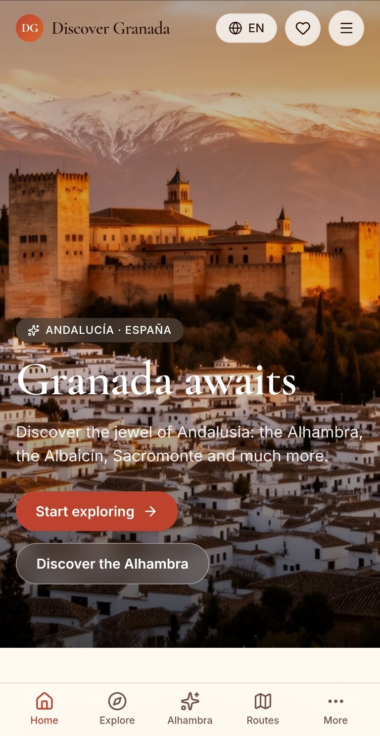 Discover Granada mobile app screenshot in English